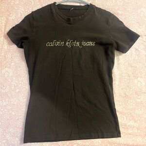 Calvin Klein Jeans Brown Tee with Gold Logo